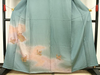 平和屋着物▽訪問着　単衣　中国三大刺繍　汕頭刺繍　スワトウ刺繍　地紙花文　金彩　正絹　逸品　AAAW1707fy