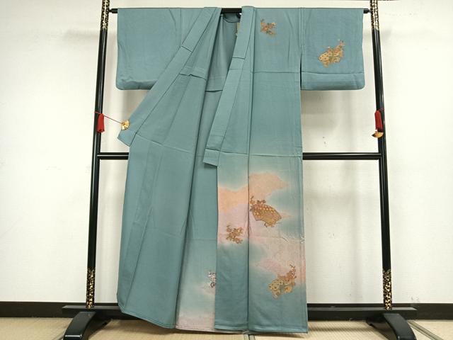 平和屋着物▽訪問着　単衣　中国三大刺繍　汕頭刺繍　スワトウ刺繍　地紙花文　金彩　正絹　逸品　AAAW1707fy