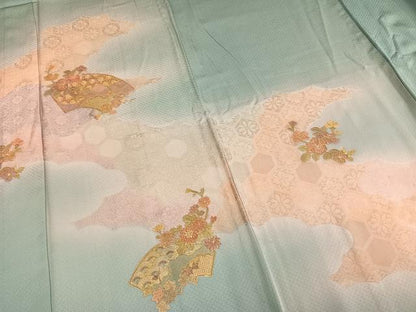 平和屋着物▽訪問着　単衣　中国三大刺繍　汕頭刺繍　スワトウ刺繍　地紙花文　金彩　正絹　逸品　AAAW1707fy