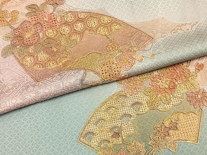 平和屋着物▽訪問着　単衣　中国三大刺繍　汕頭刺繍　スワトウ刺繍　地紙花文　金彩　正絹　逸品　AAAW1707fy