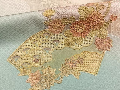 平和屋着物▽訪問着　単衣　中国三大刺繍　汕頭刺繍　スワトウ刺繍　地紙花文　金彩　正絹　逸品　AAAW1707fy