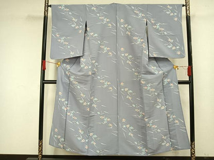 平和屋着物▽小紋 単衣 草花文 洗える着物 AAAW1714fy