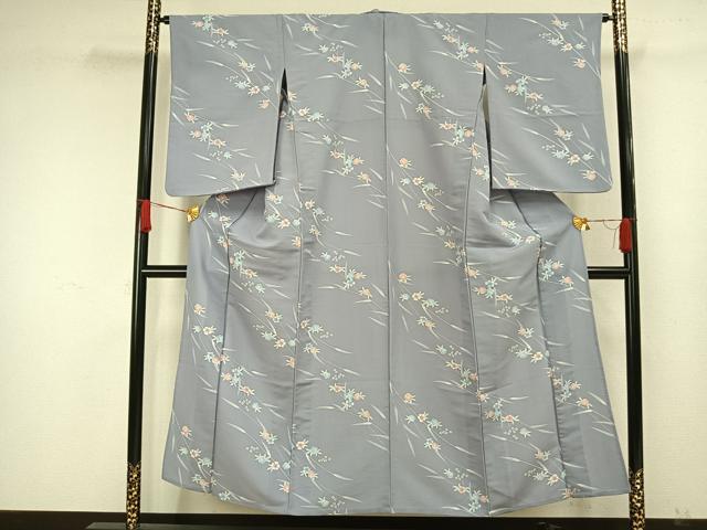平和屋着物▽小紋 単衣 草花文 洗える着物 AAAW1714fy