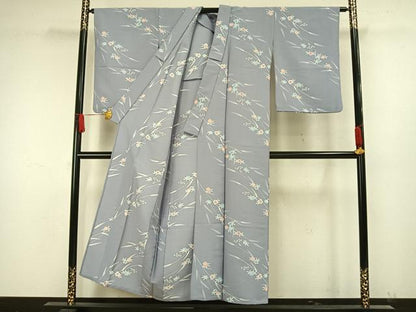 平和屋着物▽小紋 単衣 草花文 洗える着物 AAAW1714fy