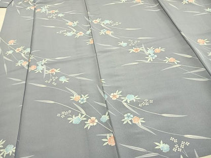平和屋着物▽小紋 単衣 草花文 洗える着物 AAAW1714fy