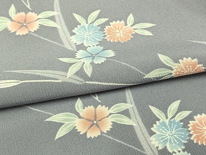 平和屋着物▽小紋 単衣 草花文 洗える着物 AAAW1714fy
