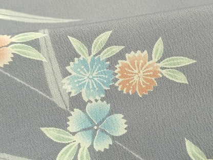 平和屋着物▽小紋 単衣 草花文 洗える着物 AAAW1714fy
