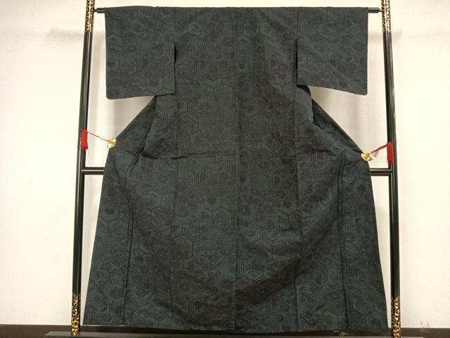 平和屋着物▽結城紬 単衣 亀甲花文 正絹 逸品 未使用 AAAW1716fy