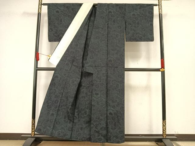 平和屋着物▽結城紬 単衣 亀甲花文 正絹 逸品 未使用 AAAW1716fy