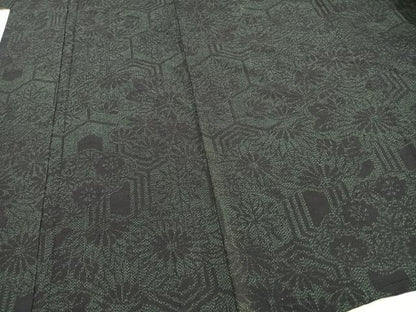 平和屋着物▽結城紬 単衣 亀甲花文 正絹 逸品 未使用 AAAW1716fy