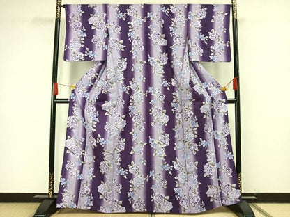 平和屋着物▽小紋 単衣 草花文 洗える着物 AAAW1718fy