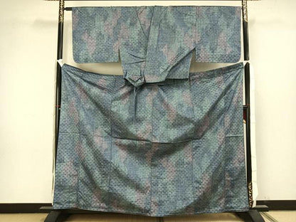 平和屋着物▽紬 単衣 二部式 花織 花づくし 正絹 逸品 未使用 AAAW1720fy