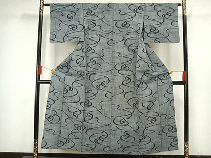 平和屋着物▽上質な紬　単衣　抽象文　正絹　逸品　AAAW1722fy