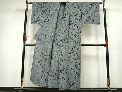 平和屋着物▽上質な紬　単衣　抽象文　正絹　逸品　AAAW1722fy
