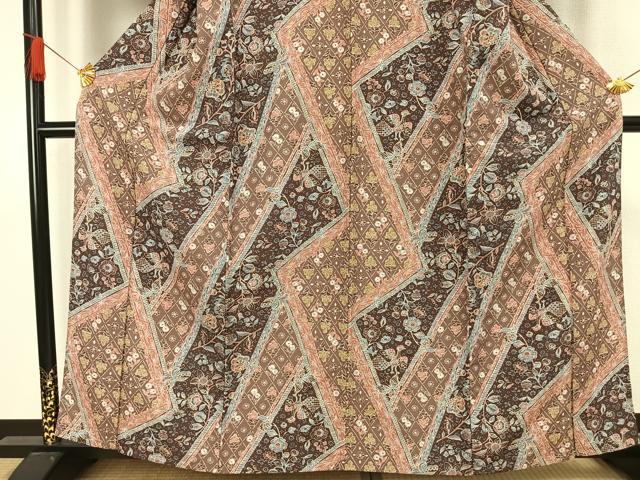 平和屋着物▽小紋 単衣 更紗舞蝶花鳥文 洗える着物 AAAW1729fy