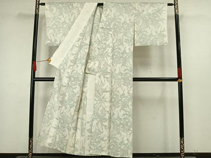 平和屋着物▽本場大島紬 単衣 白大島 草花文 正絹 逸品 AAAW1731fy