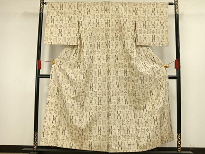 平和屋着物▽上質な紬 単衣 琉球絣文様 正絹 逸品 AAAW1732fy