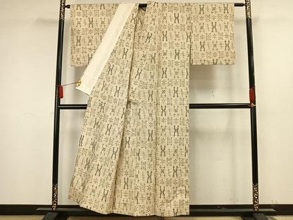 平和屋着物▽上質な紬 単衣 琉球絣文様 正絹 逸品 AAAW1732fy