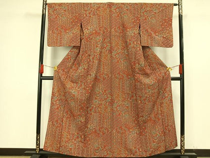 平和屋着物▽小紋　単衣　更紗花文　洗える着物　AAAW1734fy