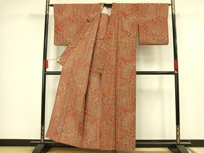 平和屋着物▽小紋　単衣　更紗花文　洗える着物　AAAW1734fy