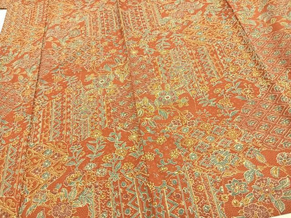 平和屋着物▽小紋　単衣　更紗花文　洗える着物　AAAW1734fy