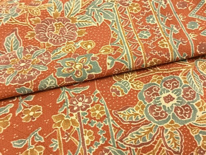 平和屋着物▽小紋　単衣　更紗花文　洗える着物　AAAW1734fy