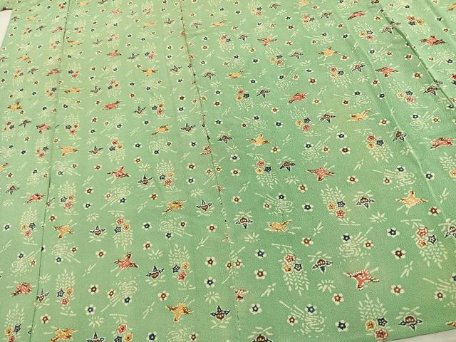 平和屋着物▽上質な小紋 単衣 型染め 花鳥文 鬼しぼ縮緬 正絹 逸品 AAAW1742fy