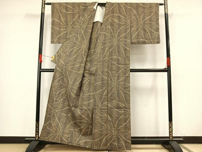 平和屋着物▽上質な紬　単衣　舞花文　正絹　逸品　AAAW1744fy
