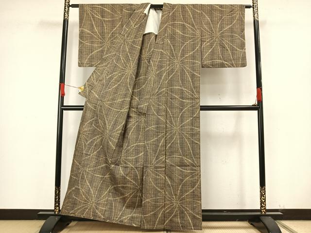平和屋着物▽上質な紬　単衣　舞花文　正絹　逸品　AAAW1744fy