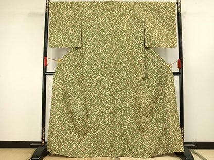 平和屋着物▽上質な小紋　単衣　草花文　正絹　逸品　AAAW1745fy