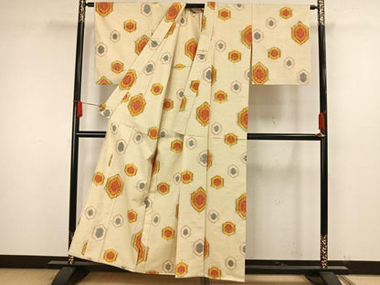 平和屋着物▽上質な紬　単衣　亀甲文様　正絹　逸品　未使用　AAAW1746fy