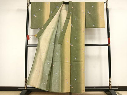 平和屋着物▽小紋 単衣 舞花文 暈し染め 洗える着物 AAAW1747fy