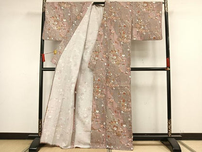 平和屋着物▽小紋　単衣　花鳥文　金彩　洗える着物　AAAW1748fy