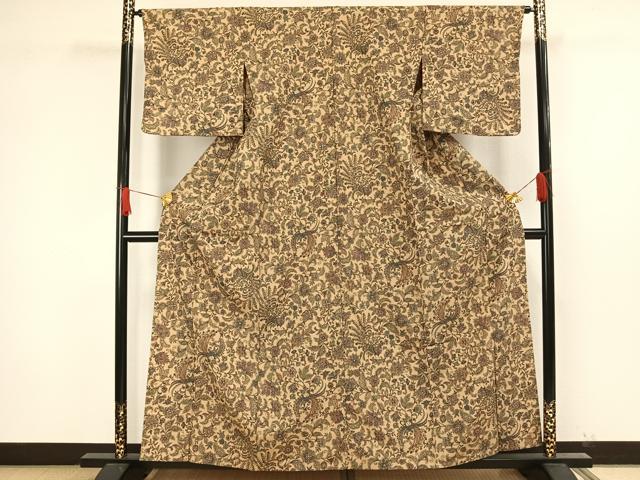 平和屋着物▽小紋 単衣 更紗花鳥文 洗える着物 AAAW1749fy