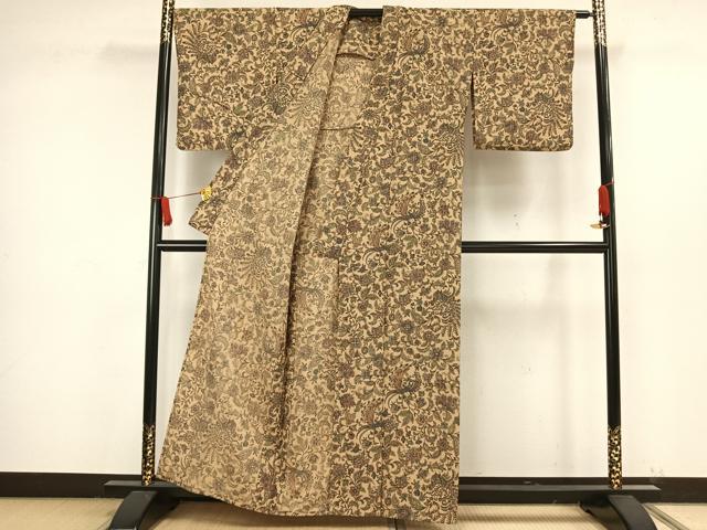 平和屋着物▽小紋 単衣 更紗花鳥文 洗える着物 AAAW1749fy