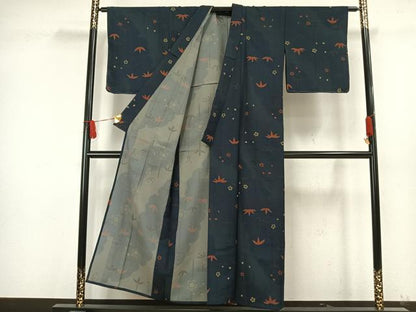 平和屋着物▽小紋 単衣 草花文 洗える着物 未使用 AAAW1750fy