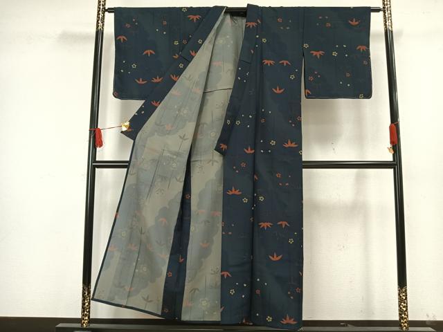 平和屋着物▽小紋 単衣 草花文 洗える着物 未使用 AAAW1750fy