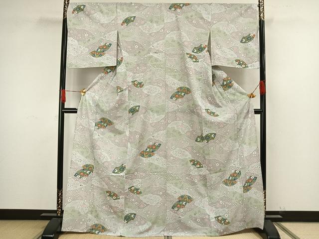 平和屋着物▽小紋　単衣　地紙花文　洗える着物　AAAW1751fy