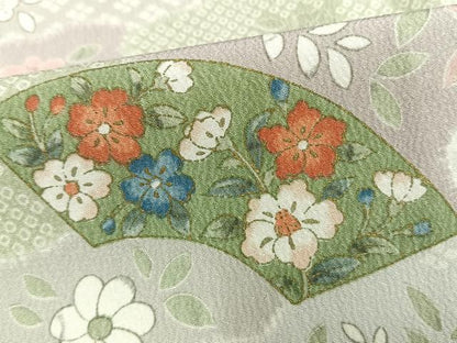 平和屋着物▽小紋　単衣　地紙花文　洗える着物　AAAW1751fy