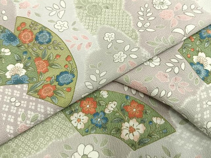 平和屋着物▽小紋　単衣　地紙花文　洗える着物　AAAW1751fy