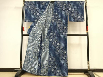 平和屋着物▽小紋　単衣　道長花文　洗える着物　AAAW1752fy