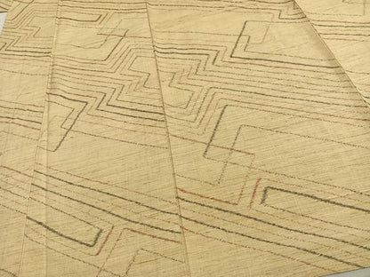 平和屋着物▽上質な紬 単衣 幾何学文様 正絹 逸品 未使用 AAAW1753fy