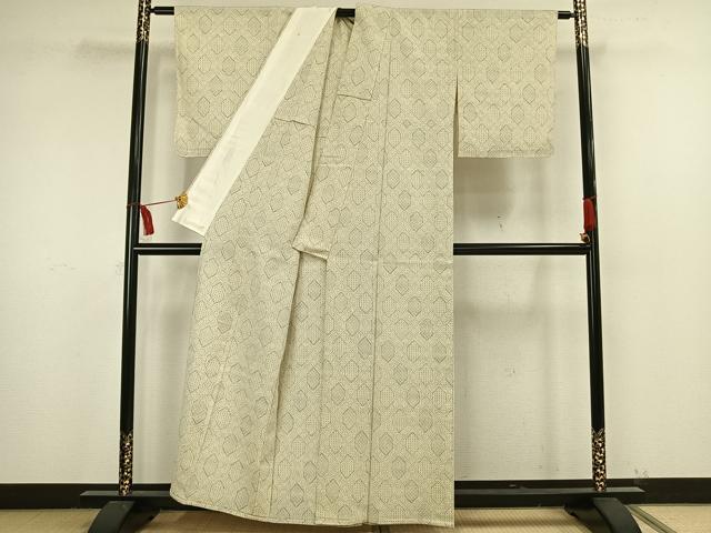 平和屋着物▽本塩沢　単衣　亀甲文様　正絹　逸品　未使用　AAAW1755fy