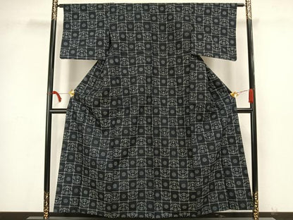 平和屋着物▽上質な紬 単衣 草花文 正絹 逸品 AAAW1756fy