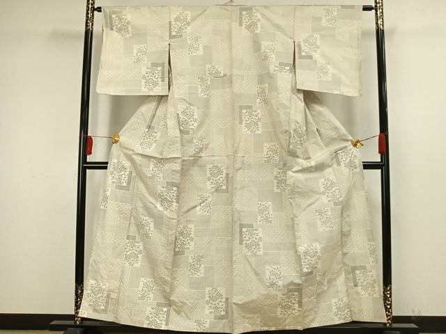 平和屋着物▽本場大島紬 単衣 白大島 120亀甲 色紙草花文 正絹 逸品 未使用 AAAW1758fy