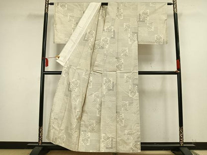 平和屋着物▽本場大島紬 単衣 白大島 120亀甲 色紙草花文 正絹 逸品 未使用 AAAW1758fy