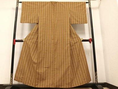 平和屋着物●上質な紬 格子 正絹 逸品 AAAW1803ph