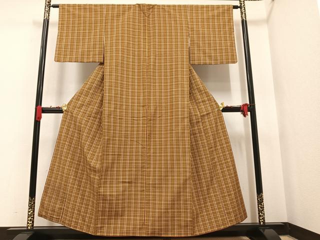 平和屋着物●上質な紬 格子 正絹 逸品 AAAW1803ph