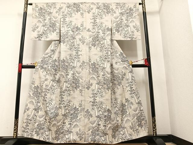 平和屋着物●本場大島紬 白大島 総絣 風景樹林文 正絹 逸品 AAAW1822ph