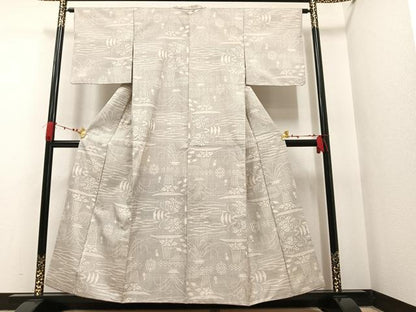 平和屋着物●本場大島紬 白大島 7マルキ 草花文 正絹 逸品 AAAW1823ph